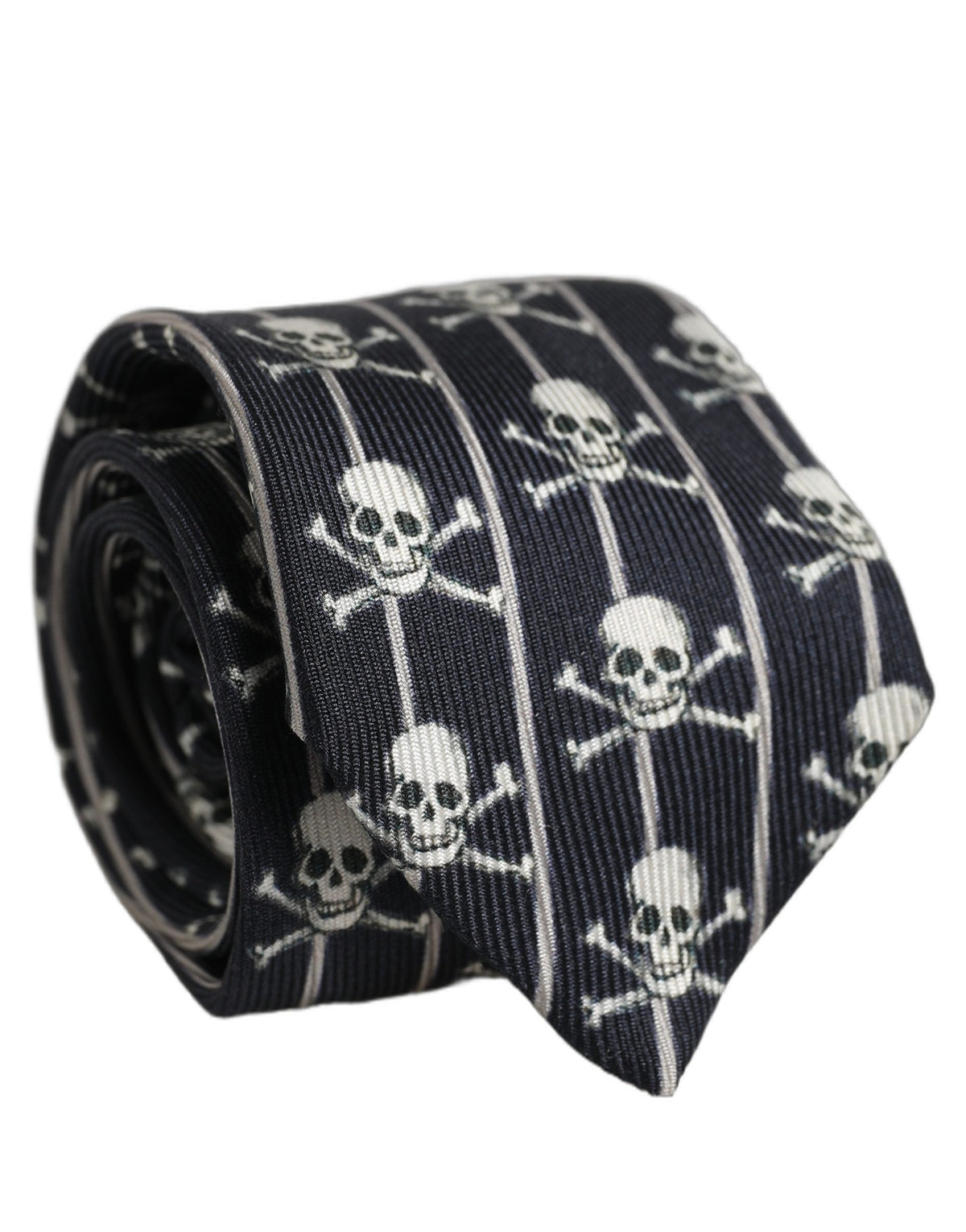 Men Black Silk Skull Fantasy Adjustable Tied Necktie Tie