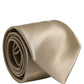 Beige Satin Silk Adjustable Tied Necktie Accessory Tie