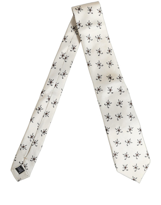 Off White Printed Silk Adjustable Necktie Accessory  Tie