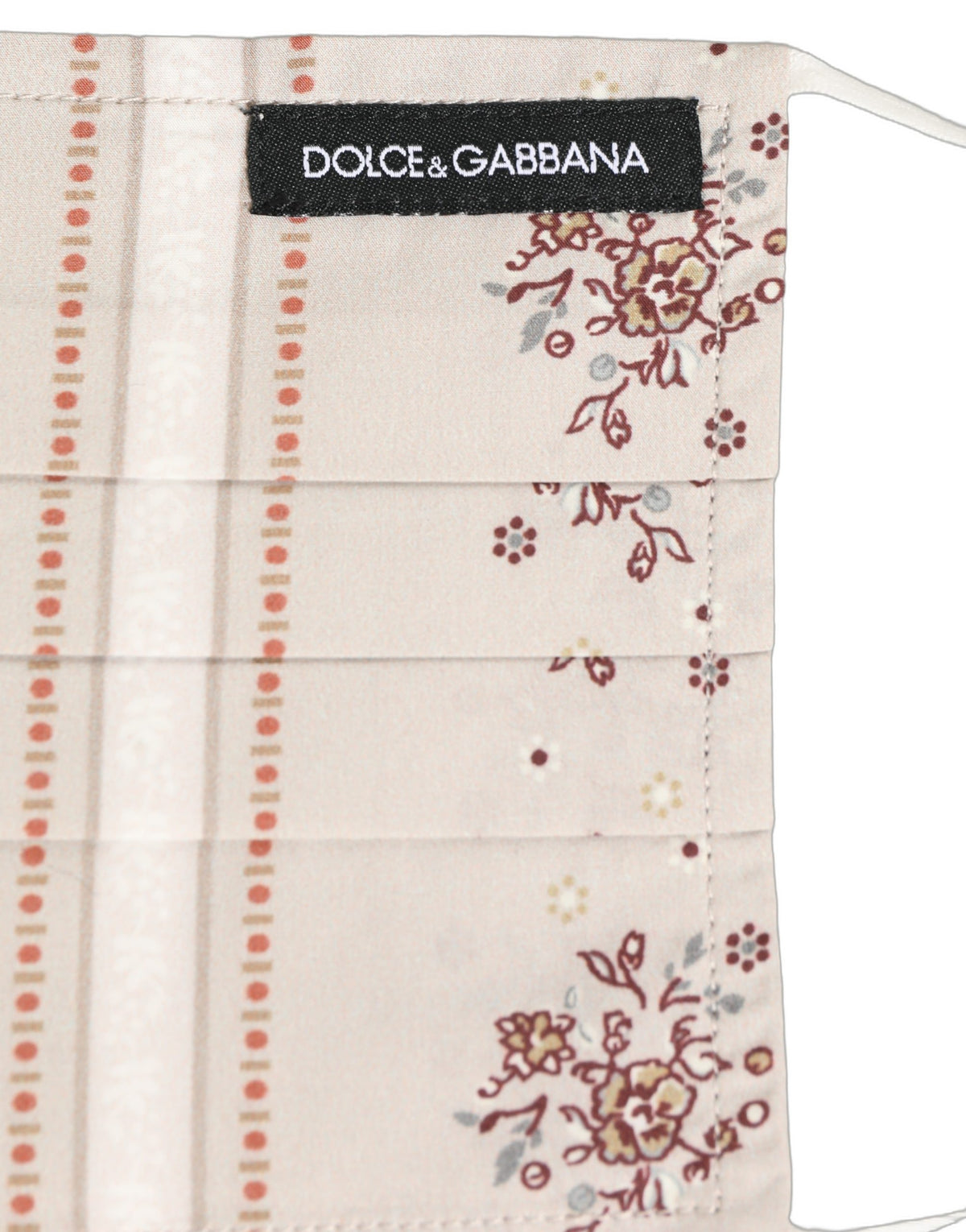 Beige Floral Print Pleated Elastic Ear Strap Face Mask