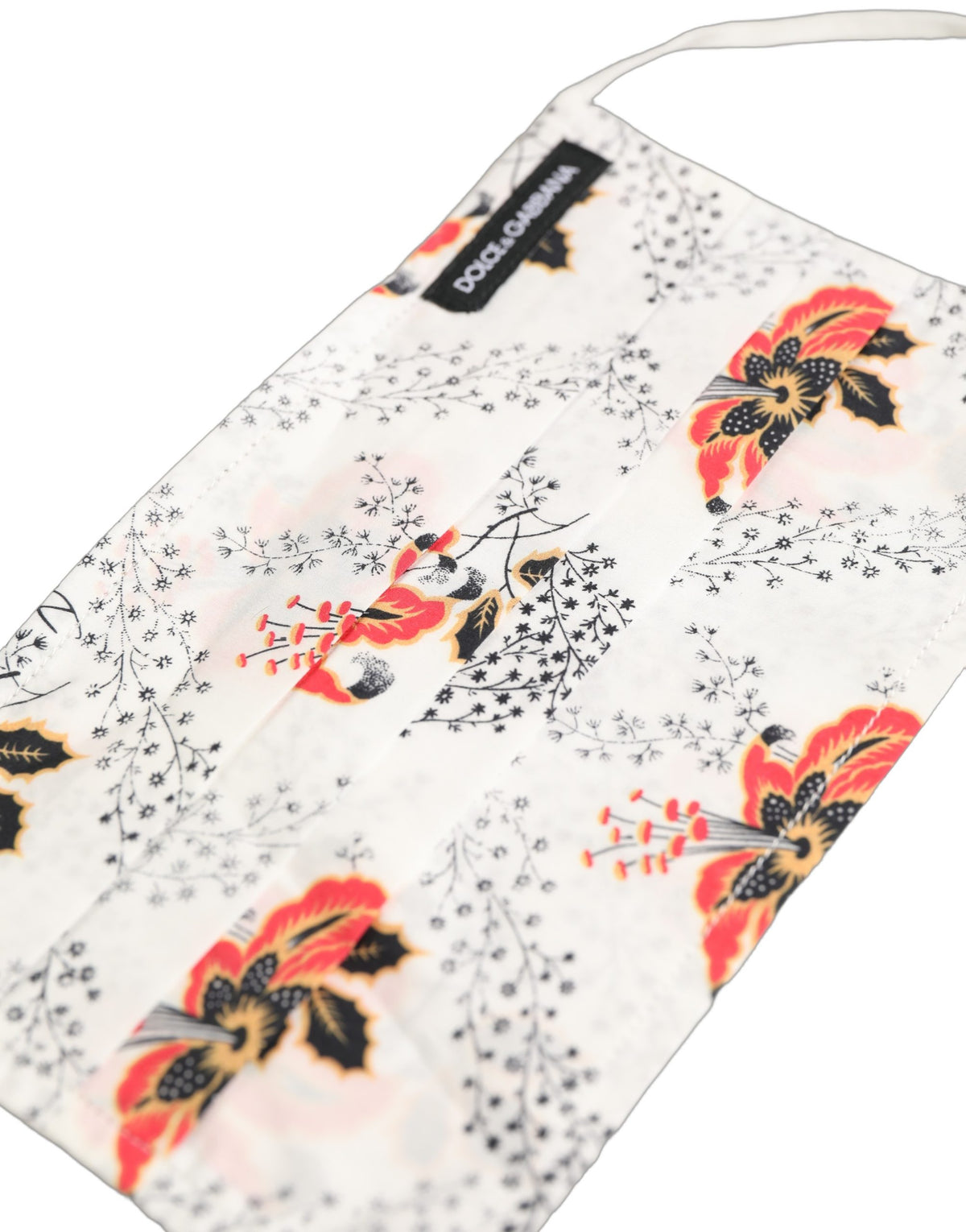 White Floral Cotton Pleated Elastic Ear Strap Face Mask