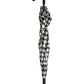Black White Gingham Check Cotton Long Handle Umbrella