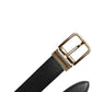 Black Grained Leather Gold Metal Buckle Belt