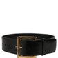 Black Exotic Leather Gold Metal Buckle Belt