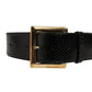 Black Exotic Leather Gold Metal Buckle Belt
