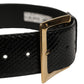 Black Exotic Leather Gold Metal Buckle Belt