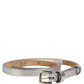 Metallic Silver Leather Square Buckle Belt