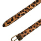 Brown Leopard Calf Hair Gold Tone Buckle Belt
