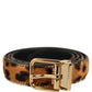 Brown Leopard Calf Hair Gold Tone Buckle Belt
