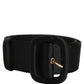 Black Wide Fabric Oval Buckle Cintura Belt