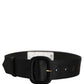 Black Wide Fabric Oval Buckle Cintura Belt