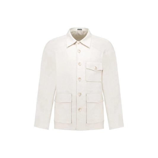 Beige Linen Biker Jacket