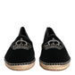 Black Embellished Crown Flat Espadrilles Shoes