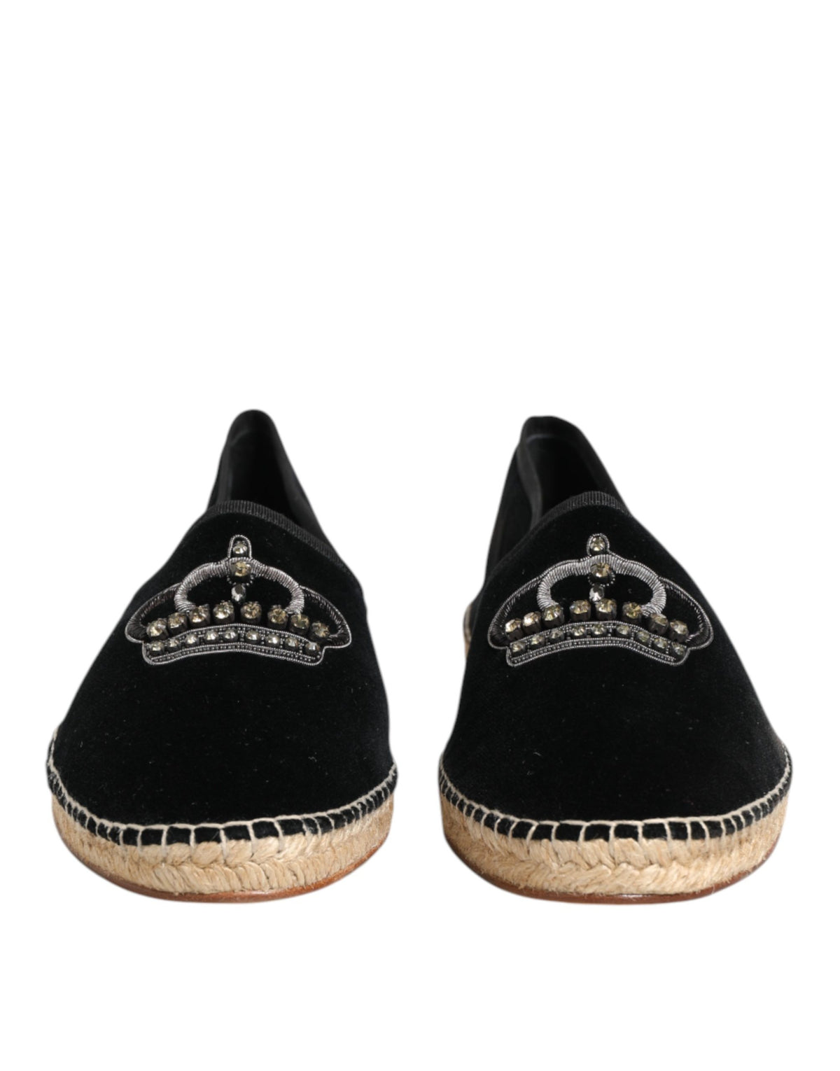 Black Embellished Crown Flat Espadrilles Shoes