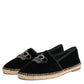 Black Embellished Crown Flat Espadrilles Shoes