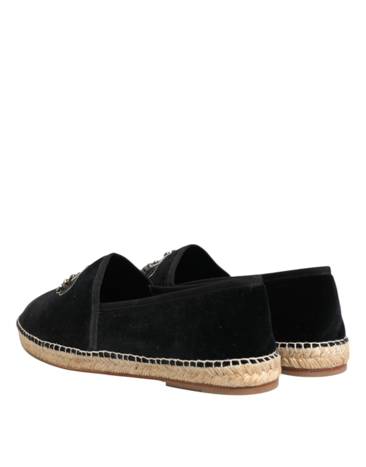 Black Embellished Crown Flat Espadrilles Shoes