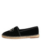 Black Embellished Crown Flat Espadrilles Shoes