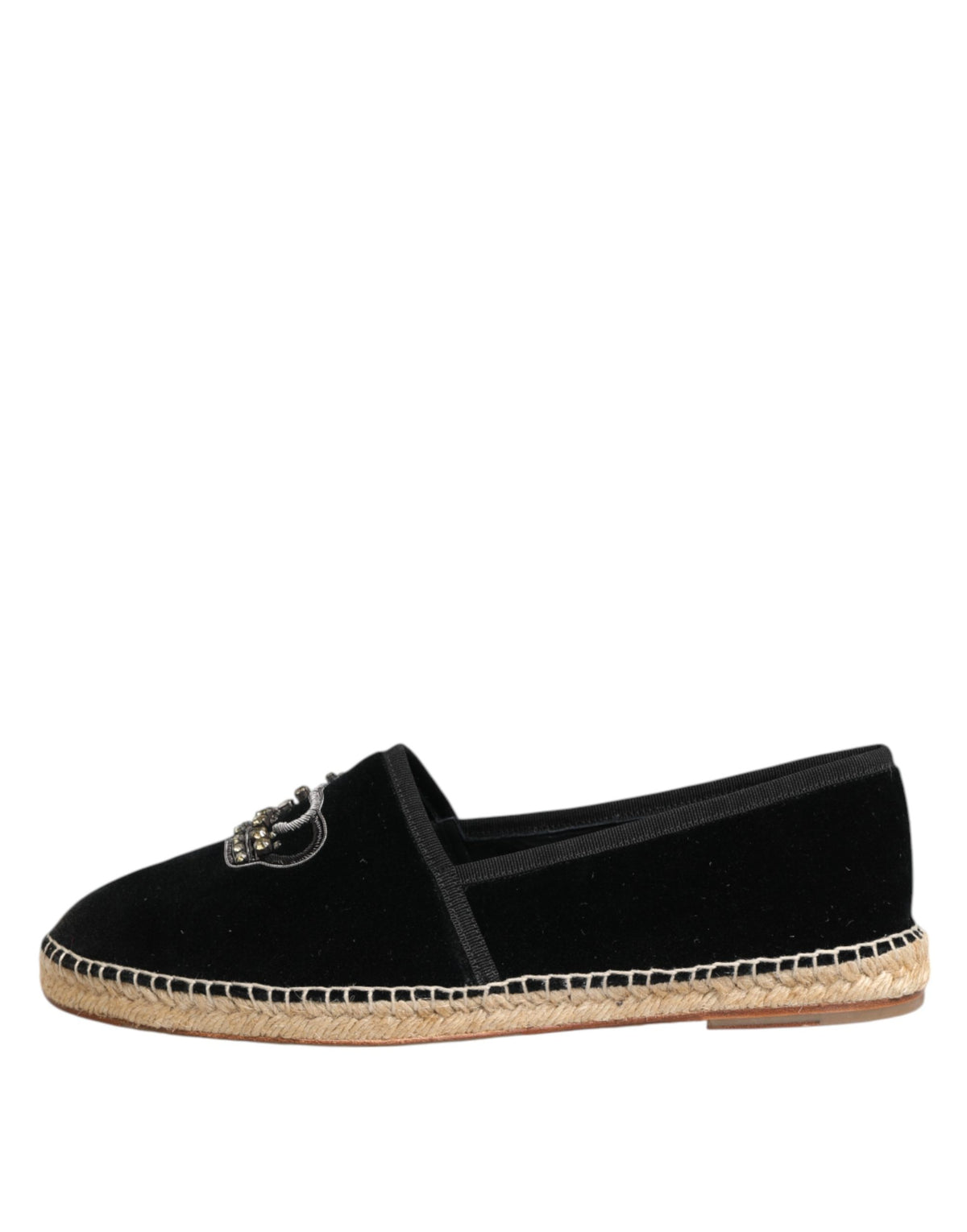 Black Embellished Crown Flat Espadrilles Shoes