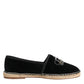 Black Embellished Crown Flat Espadrilles Shoes