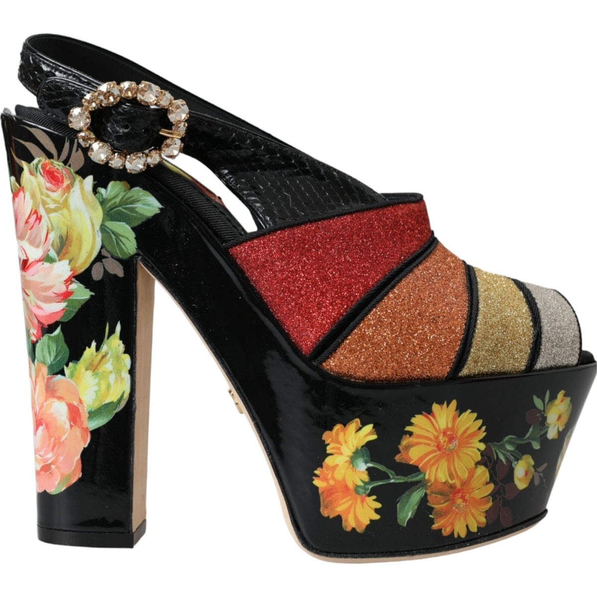 Multicolor Floral Crystal Platform Sandals Shoes