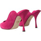 Fuchsia Suede Leather Mules Sandals Shoes