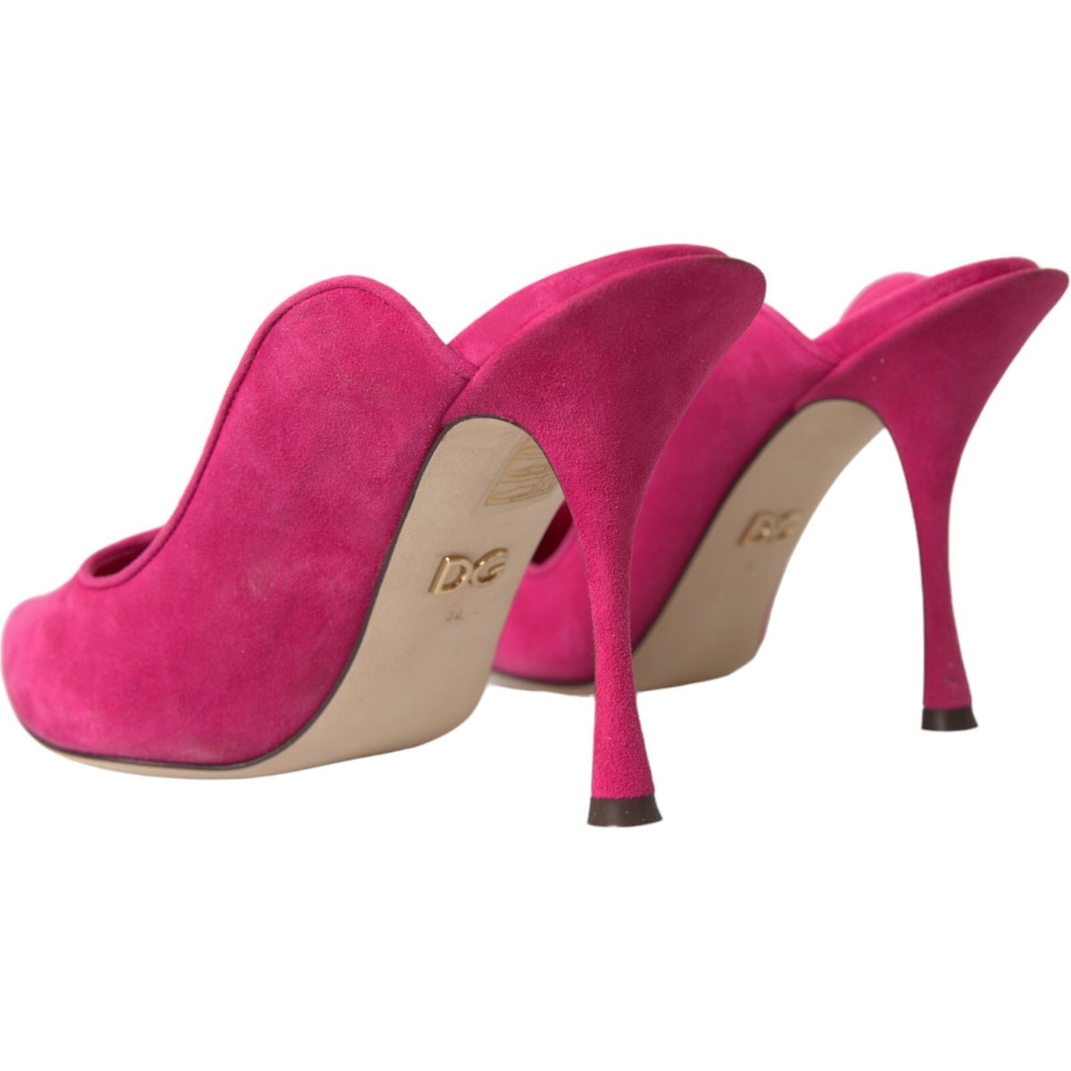 Fuchsia Suede Leather Mules Sandals Shoes