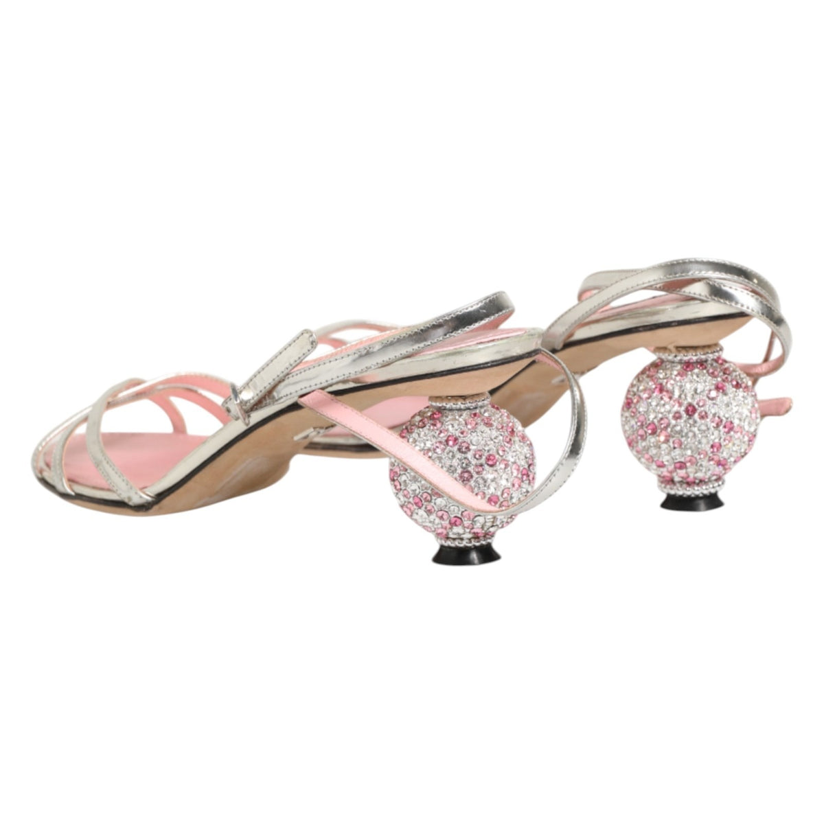 Pink Embellished Leather Ball-Heel Sandals Shoes