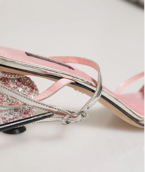 Pink Embellished Leather Ball-Heel Sandals Shoes
