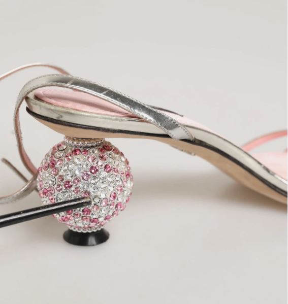 Pink Embellished Leather Ball-Heel Sandals Shoes