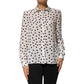 White Black Dotted Silk Long Sleeves Top