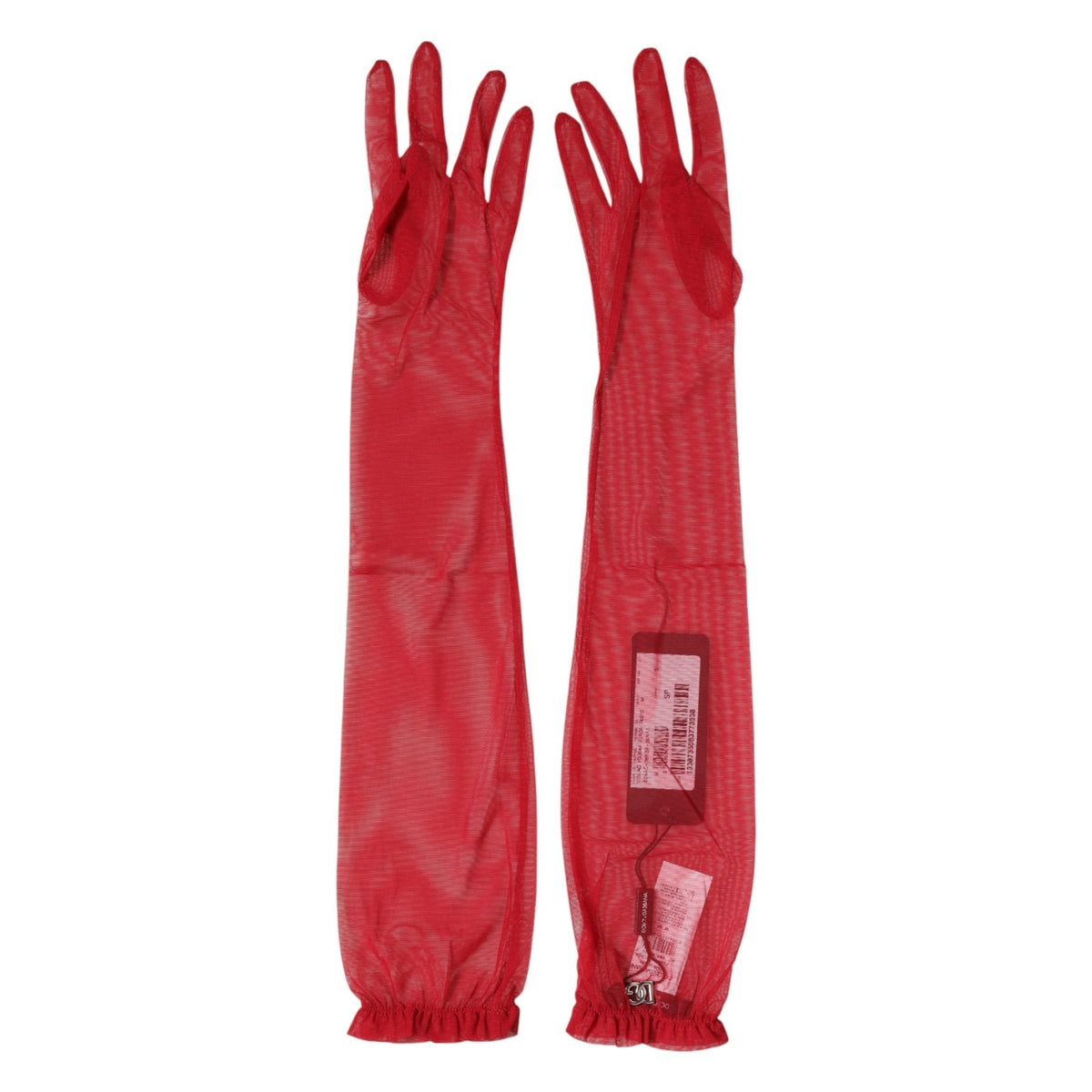Red Acetate Sheer Elbow Length Mitten Gloves