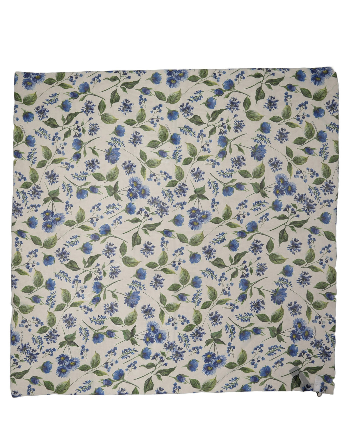 White Blue Floral Square Foulard Scarf