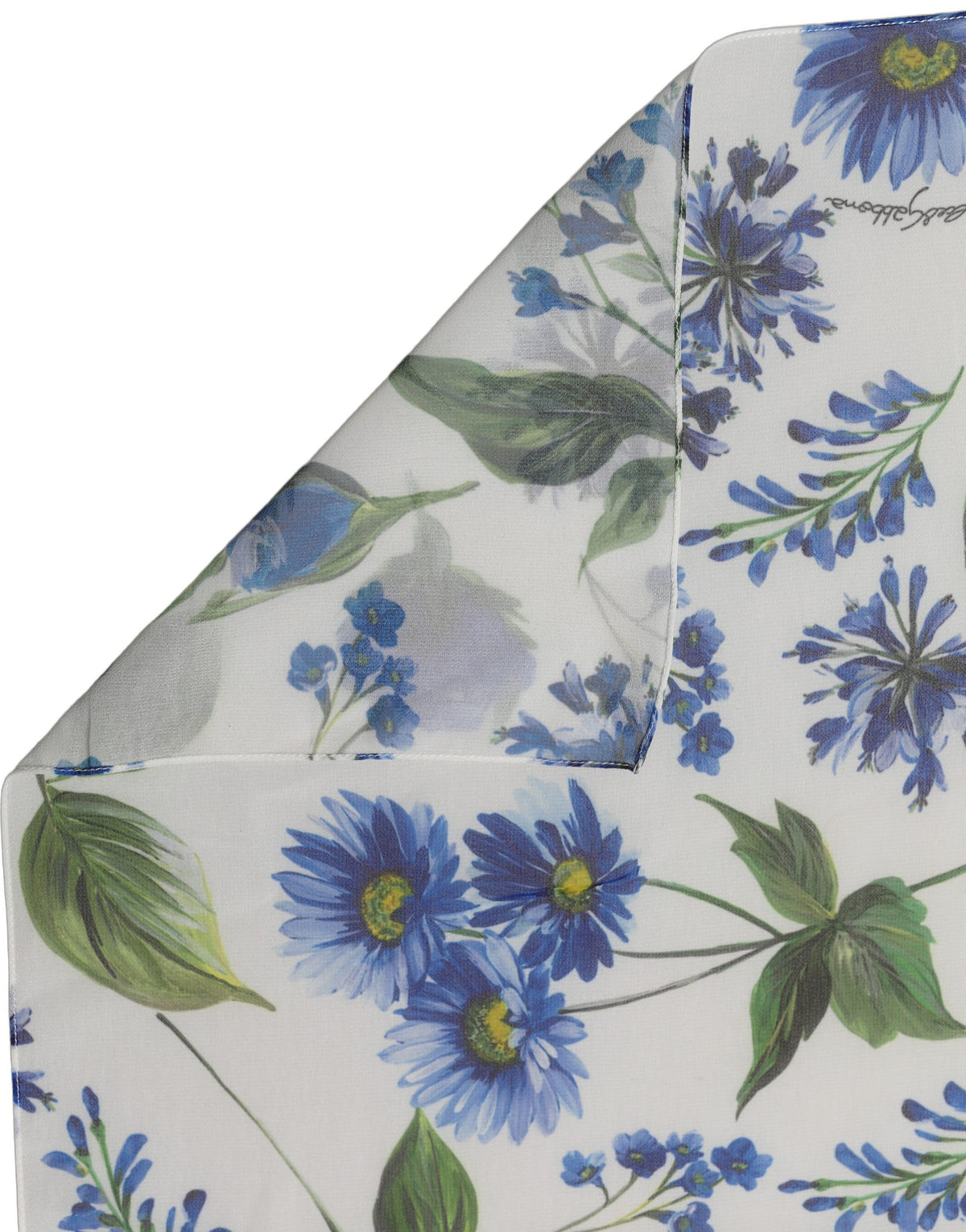 White Blue Floral Square Foulard Scarf