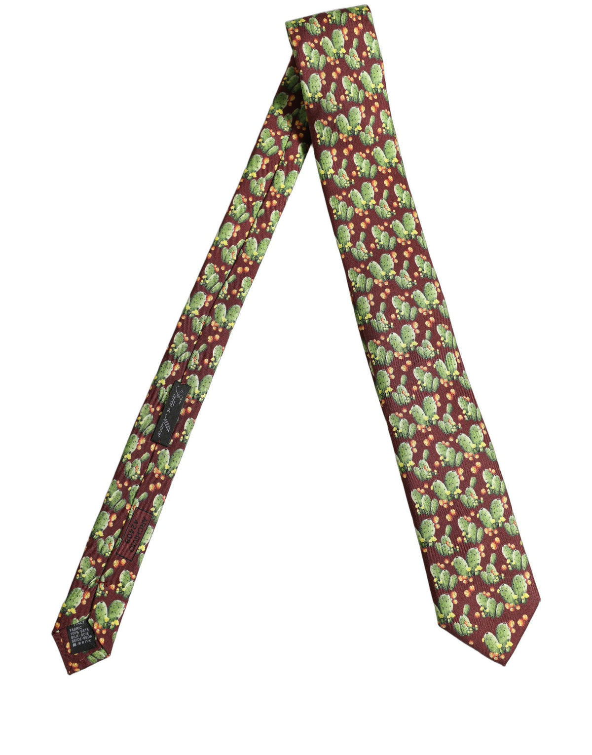 Maroon Silk Cactus Floral Adjustable Tied Men Necktie Tie