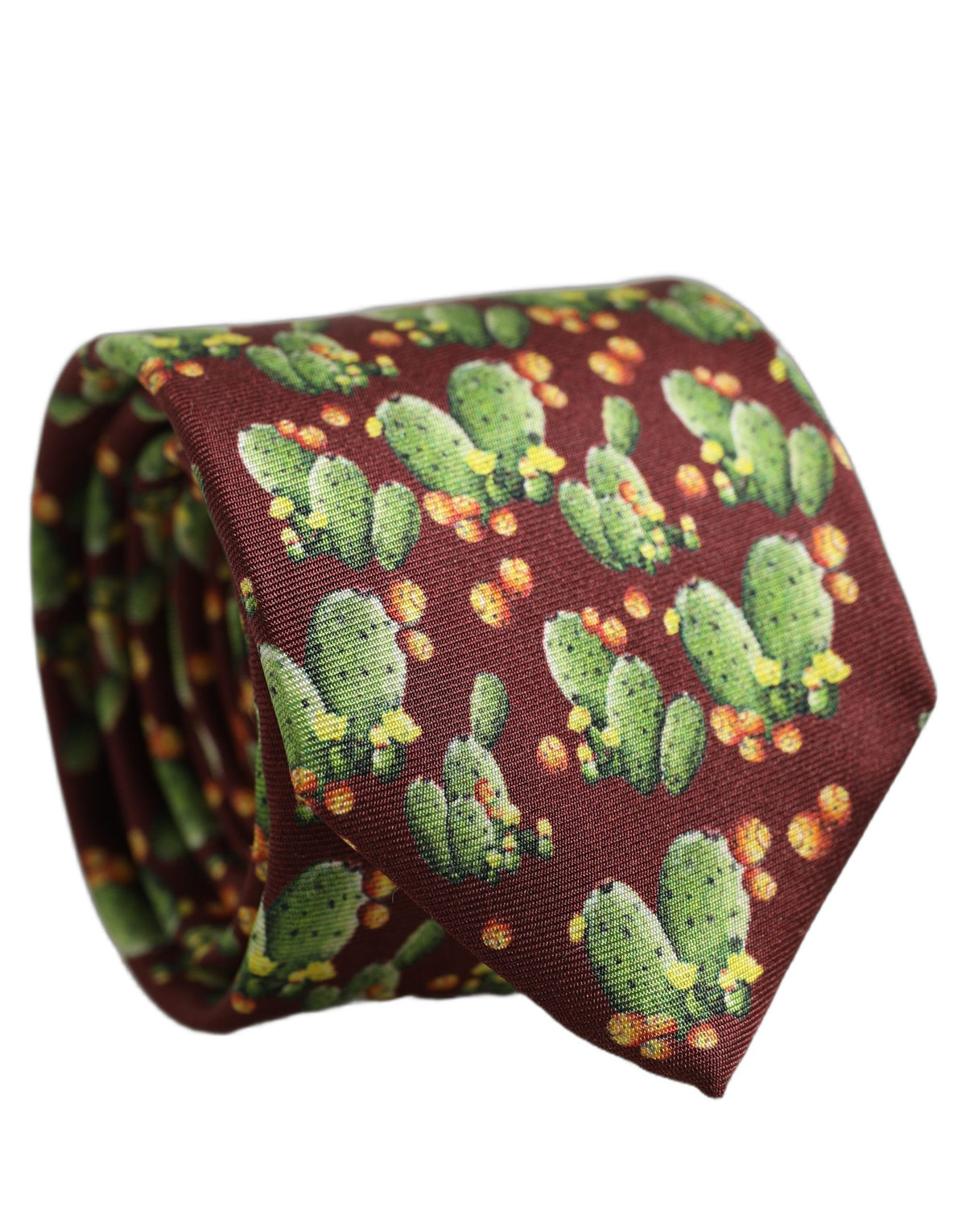 Maroon Silk Cactus Floral Adjustable Tied Men Necktie Tie