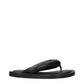 Black Leather Flip-Flop Sandals