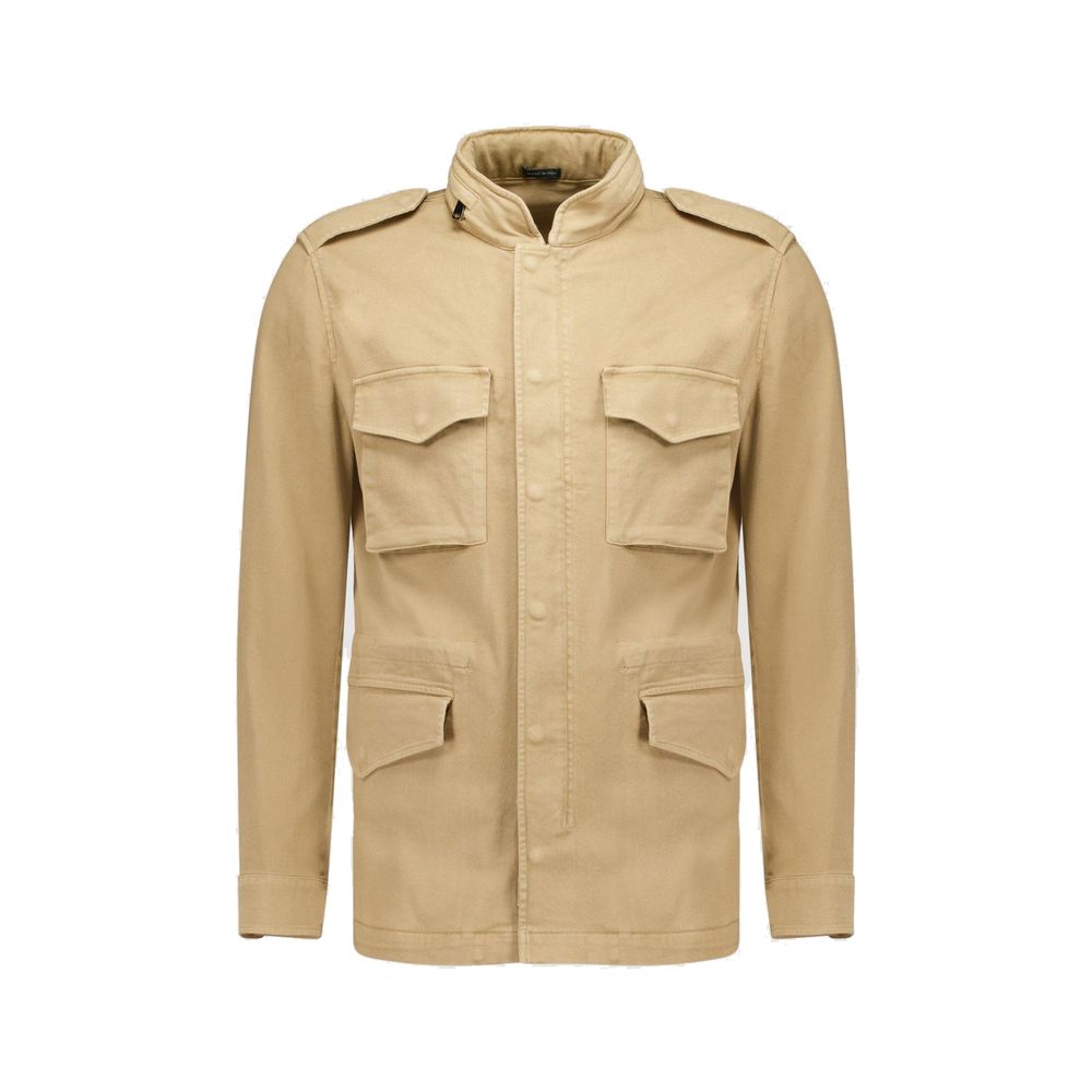 Beige Cotton Full-Length Jacket