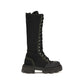 Black Cotton Lace-Up Boots