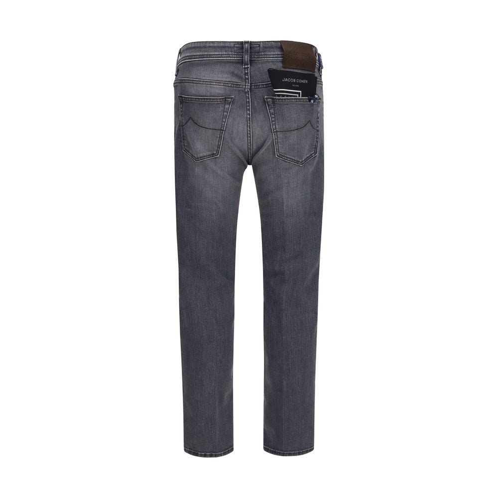 Gray Cotton Straight-Leg Jeans