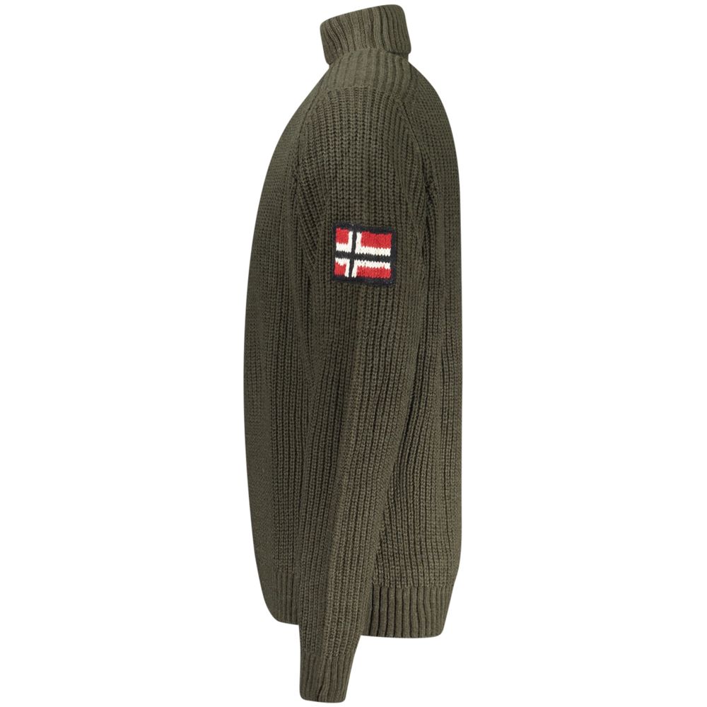 Green Wool Men Turtleneck Sweater