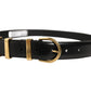 Black Classic Leather Gold Tone Buckle Belt