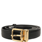 Black Leather Double Wrap Metal Buckle Belt