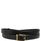 Black Leather Double Wrap Metal Buckle Belt
