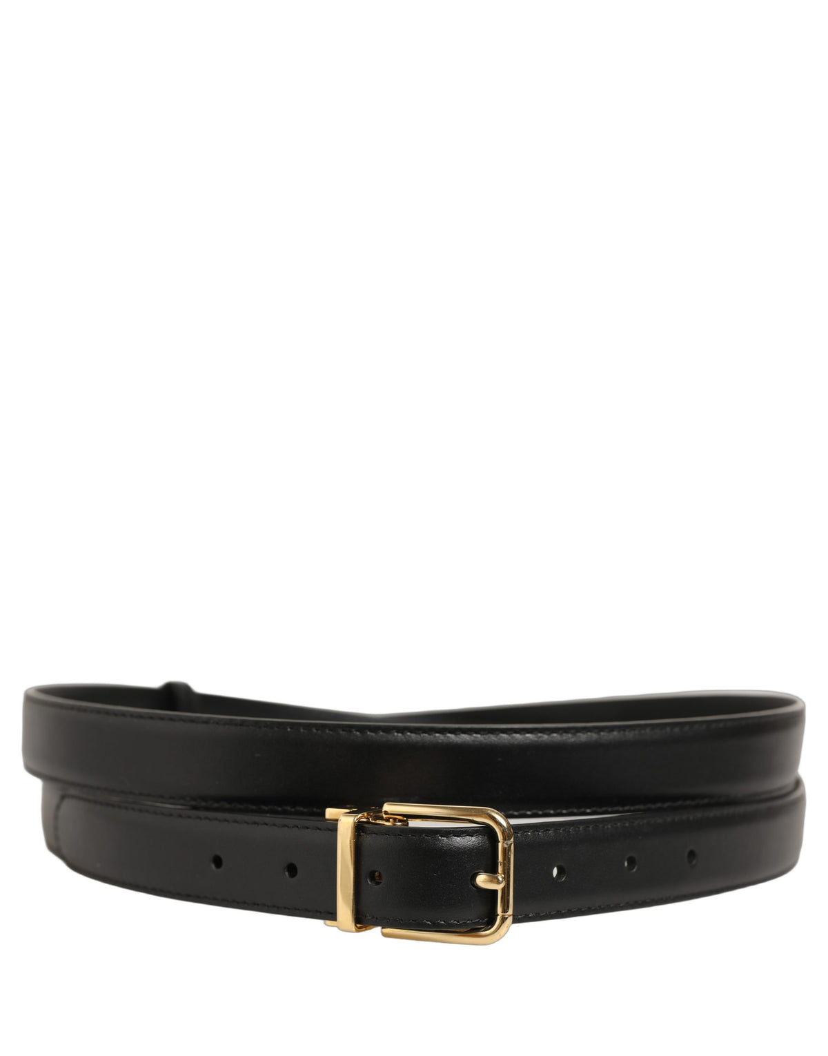 Black Leather Double Wrap Metal Buckle Belt