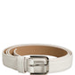 White Leather Silver Tone Metal Buckle Belt