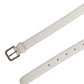 White Leather Silver Tone Metal Buckle Belt