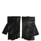 Black Embellished Wrist Length Fingerless Gloves