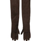Brown Genuine Leather Suede Elbow Length Gloves