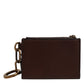Brown Leather Logo Embossed Key Chain Coin Purse Wallet