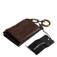 Brown Leather Logo Embossed Key Chain Coin Purse Wallet